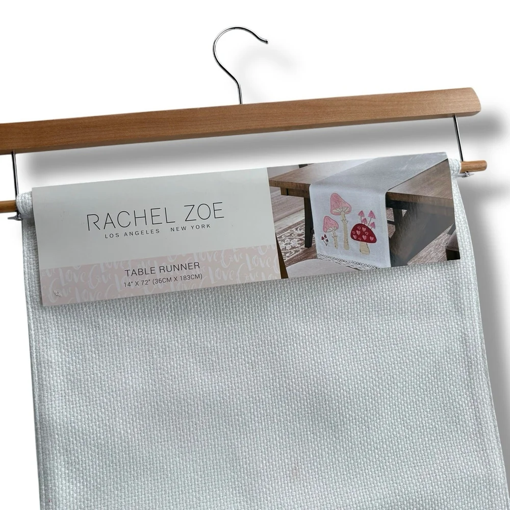 NEW Rachel Zoe VALENTINE MUSHROOM HEART TABLE RUNNER Applique 14x72” Huck Cloth